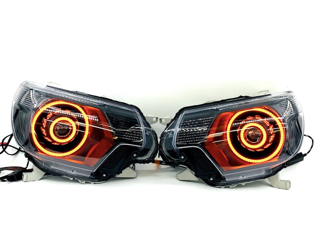 12-15 Toyota Tacoma Triple Halos RGBW LED Headlights Projector Lamps