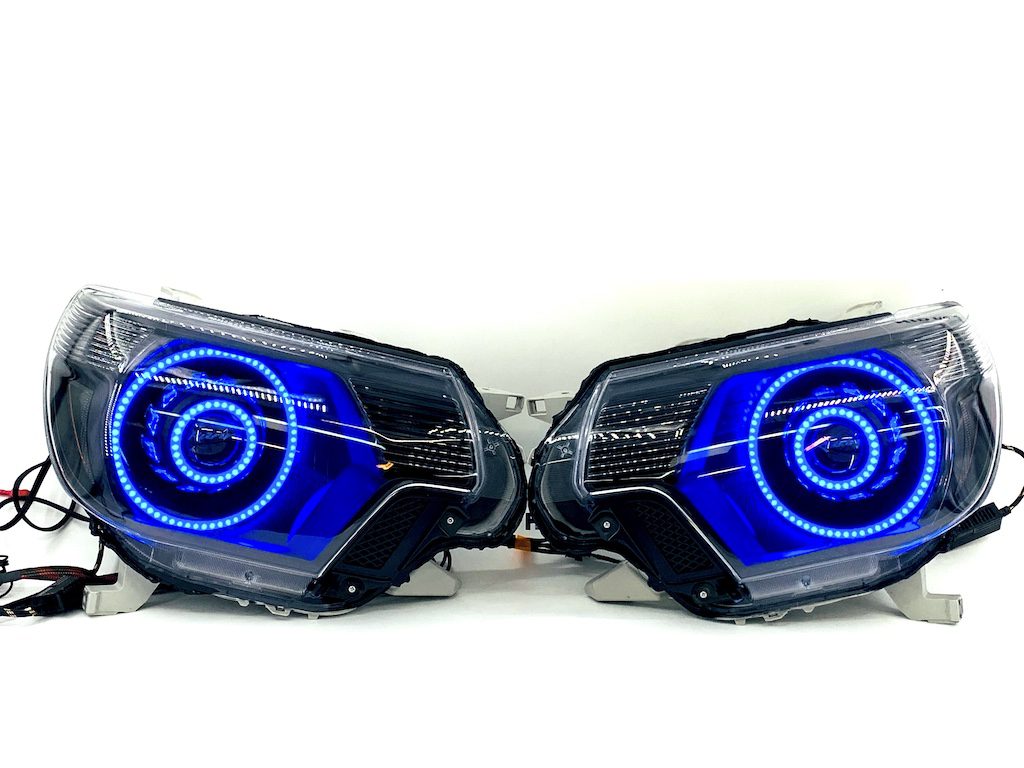 12-15 Toyota Tacoma Triple Halos RGBW LED Headlights Projector Lamps