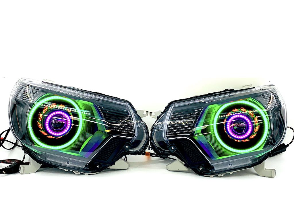 12-15 Toyota Tacoma Triple Halos RGBW LED Headlights Projector Lamps