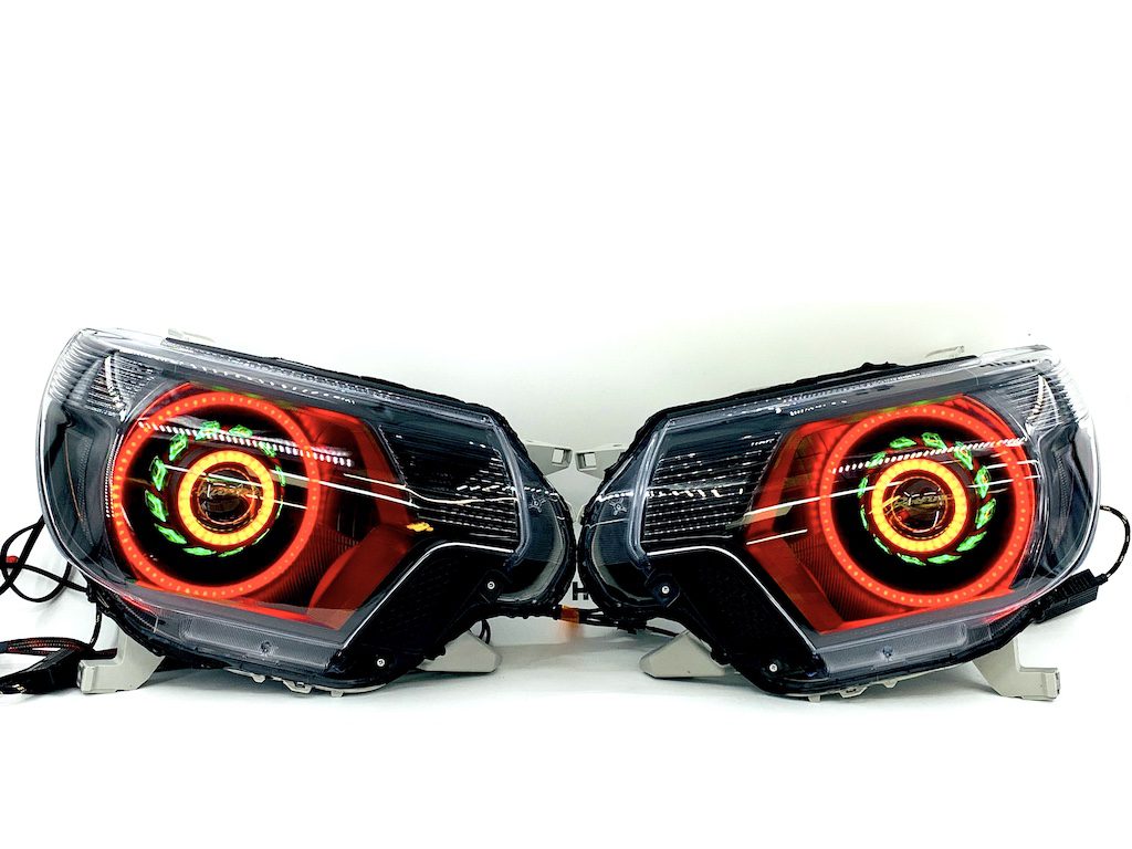 12-15 Toyota Tacoma Triple Halos RGBW LED Headlights Projector Lamps