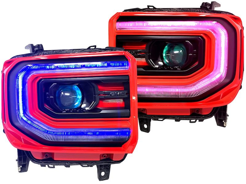 2016-2018 GMC Sierra Custom RGBW led DRLS with Demon Eyes Projector Headlights