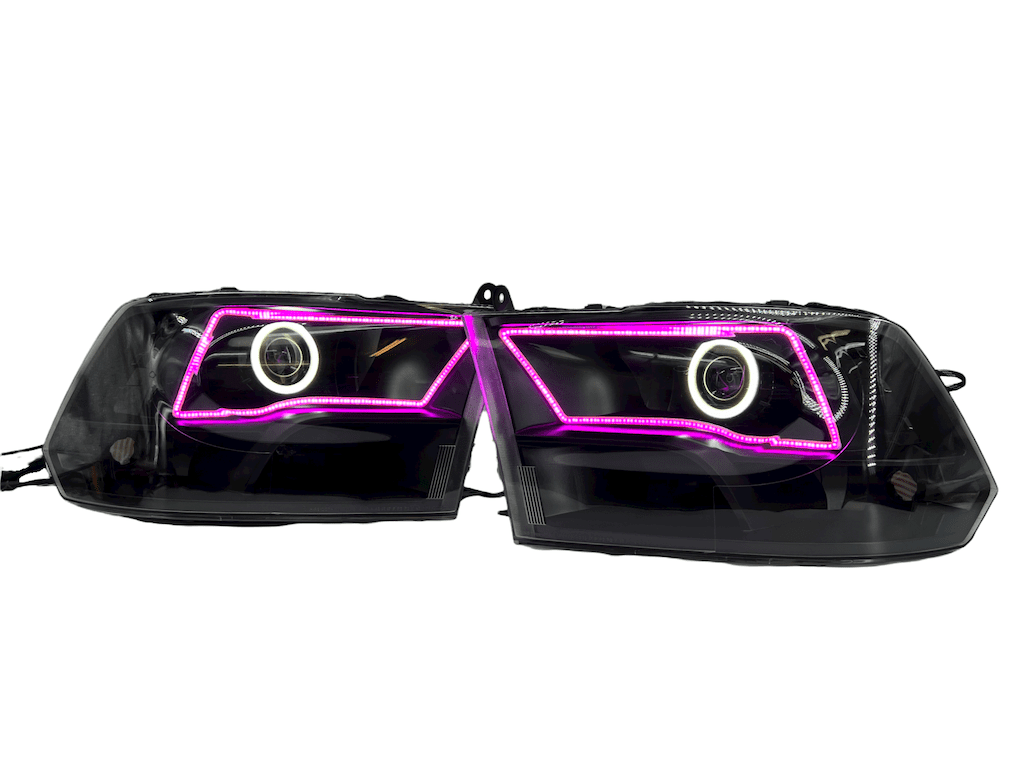 09-18 RAM 1500 Black Retrofit Projector Headlights LED Halo Lights