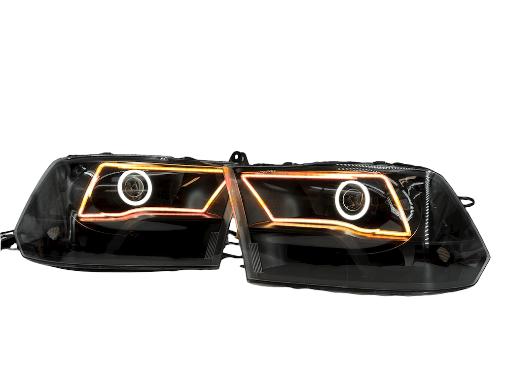 09-18 RAM 1500 Black Retrofit Projector Headlights LED Halo Lights