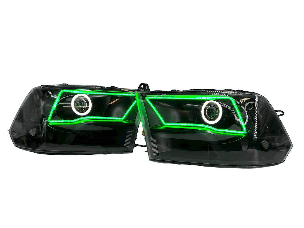 09-18 RAM 1500 Black Retrofit Projector Headlights LED Halo Lights