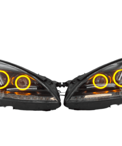 2010-2013 Mercedes Benz S Class S550 S600 Switchback LED Headlights Black HID Projector Halo Lights