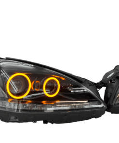 2010-2013 Mercedes Benz S Class S550 S600 Switchback LED Headlights Black HID Projector Halo Lights