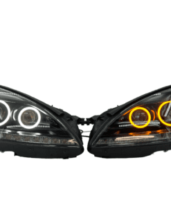 2010-2013 Mercedes Benz S Class S550 S600 Switchback LED Headlights Black HID Projector Halo Lights