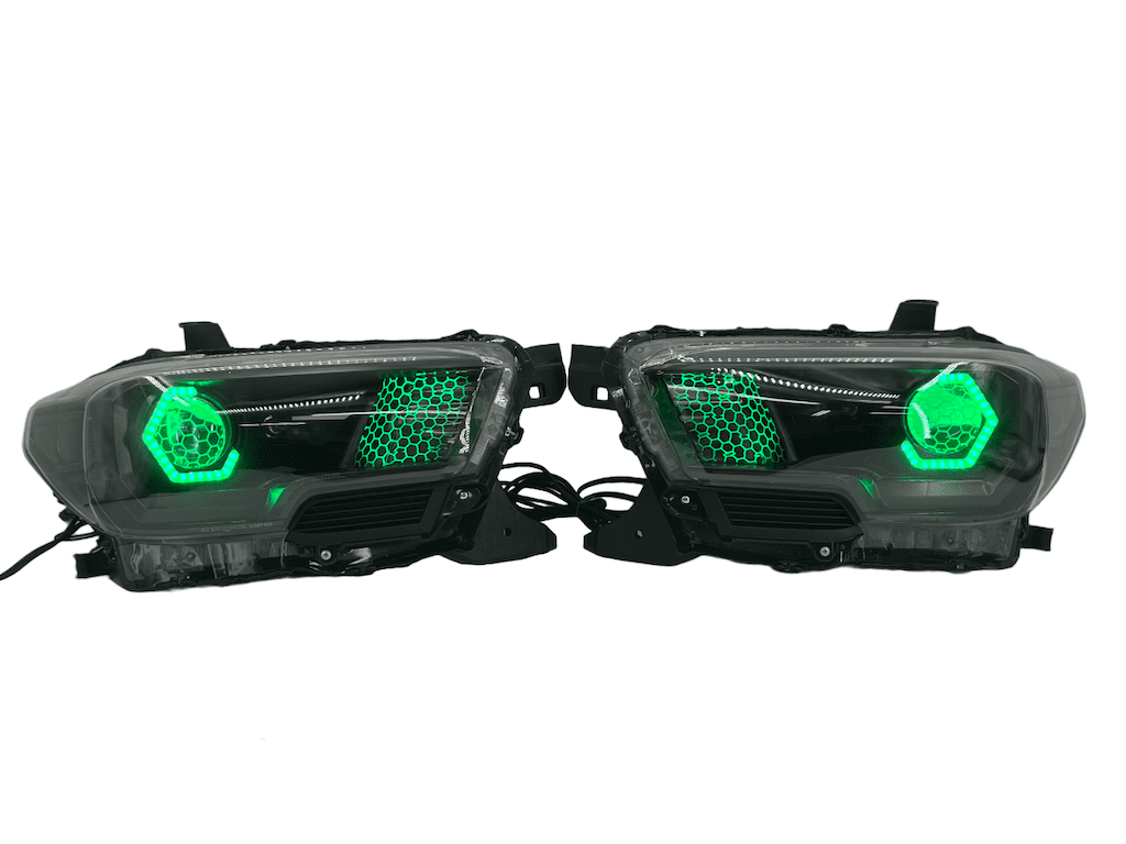 16-20 Toyota Tacoma RGBW Led Custom Halo Projector Black Headlights