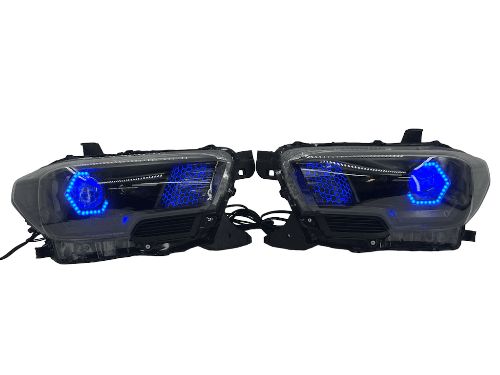 16-20 Toyota Tacoma RGBW Led Custom Halo Projector Black Headlights