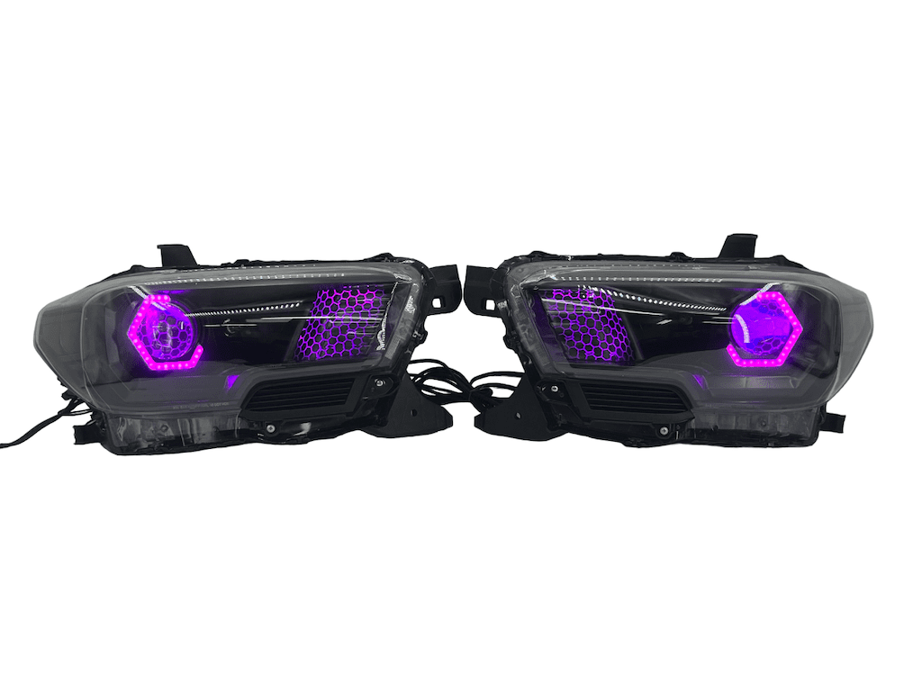 16-20 Toyota Tacoma RGBW Led Custom Halo Projector Black Headlights