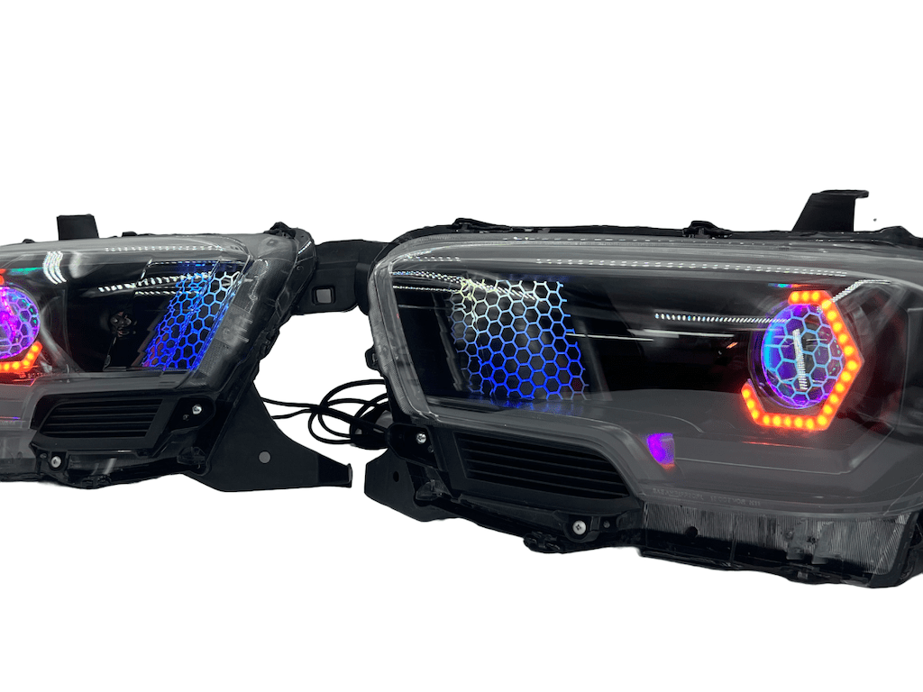 16-20 Toyota Tacoma RGBW Led Custom Halo Projector Black Headlights