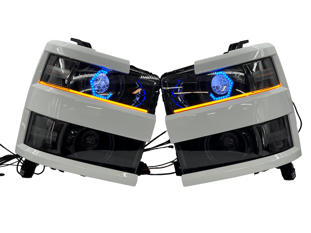 15-19 Chevrolet Silverado 2500 HD Multicolor Led Halo Headlights Switchback Eyebrows