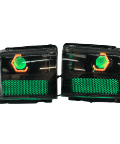 05-07 Ford Superduty RGBW Chasing Led Halo Gill Lights Retrofit Black Biled Projector Headlights