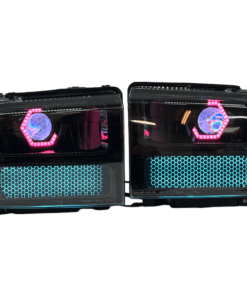 05-07 Ford Superduty RGBW Chasing Led Halo Gill Lights Retrofit Black Biled Projector Headlights