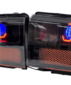 05-07 Ford Superduty RGBW Chasing Led Halo Gill Lights Retrofit Black Biled Projector Headlights
