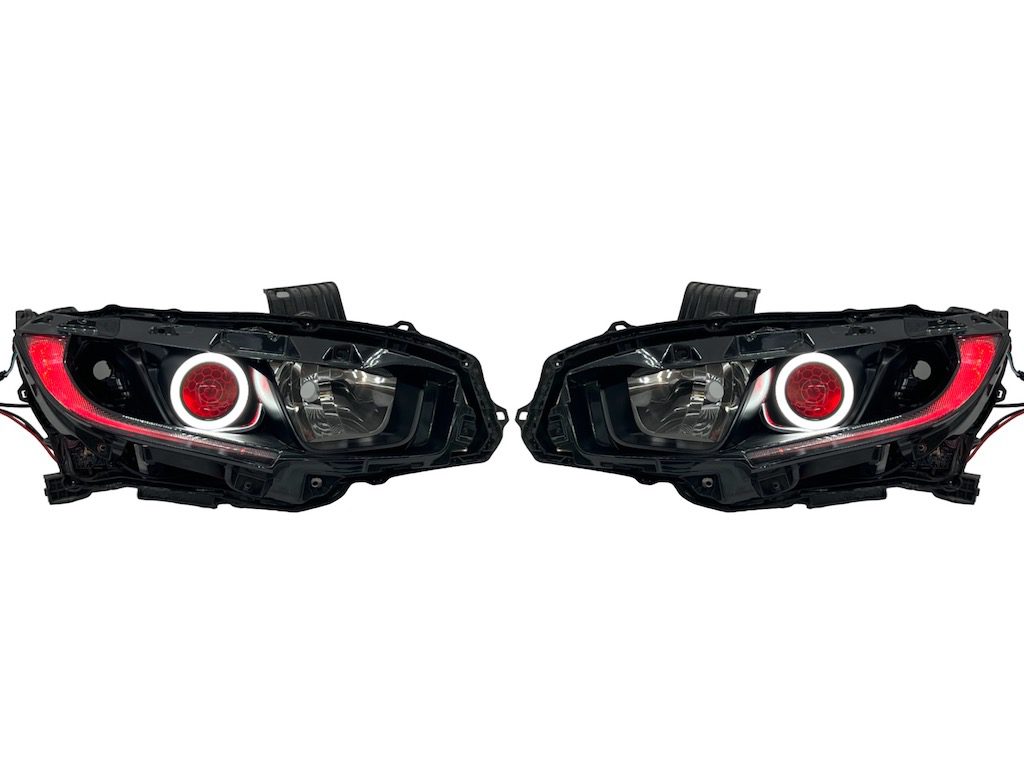 2016-2021 Honda Civic RGBW DRLS Led Halo Black Projector Headlights