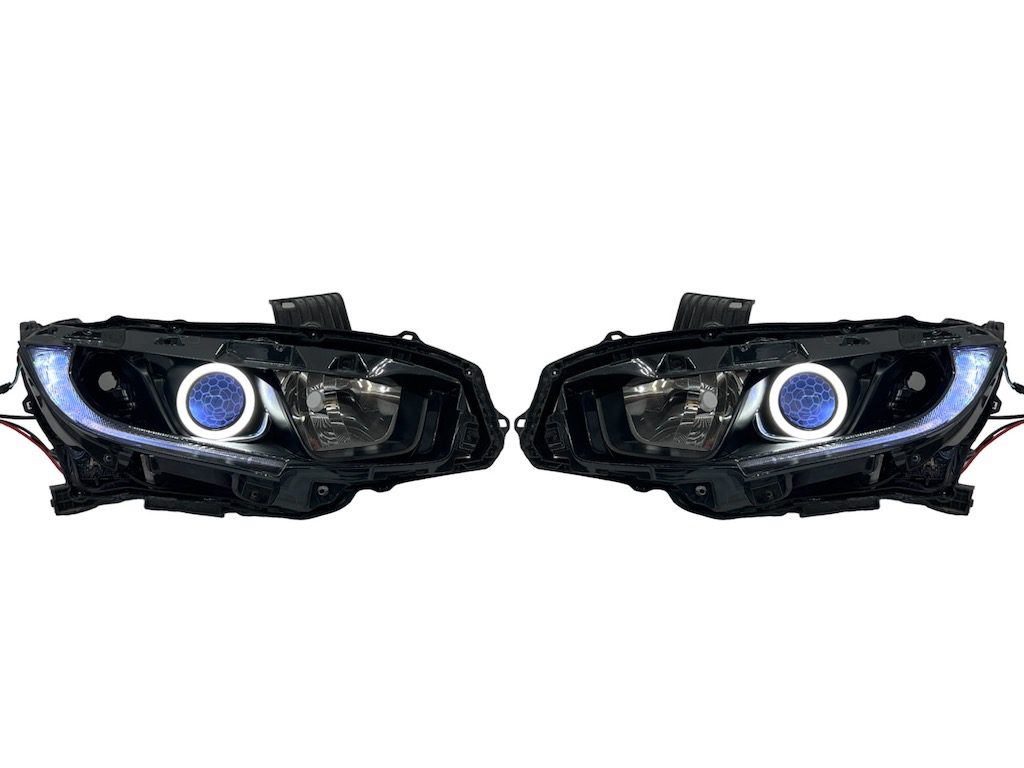 2016-2021 Honda Civic RGBW DRLS Led Halo Black Projector Headlights
