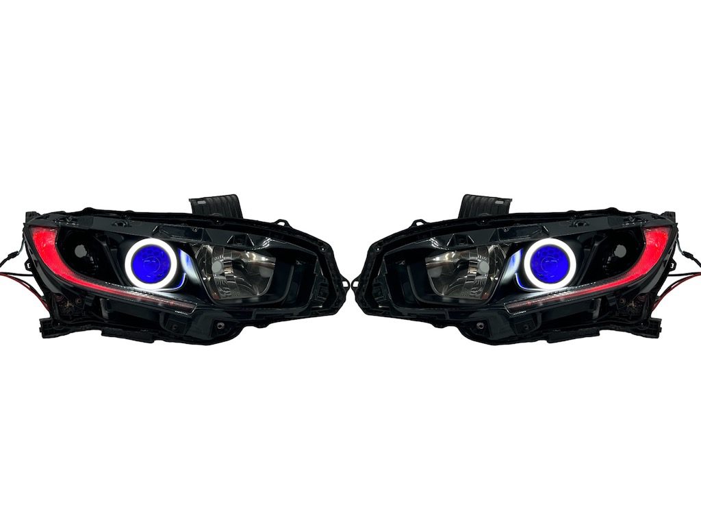 2016-2021 Honda Civic RGBW DRLS Led Halo Black Projector Headlights