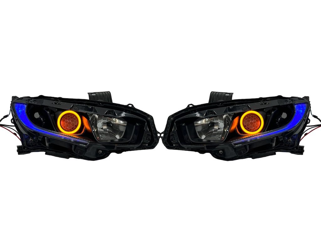 2016-2021 Honda Civic RGBW DRLS Led Halo Black Projector Headlights