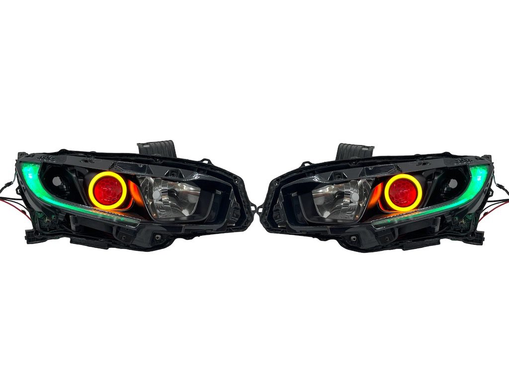 2016-2021 Honda Civic RGBW DRLS Led Halo Black Projector Headlights