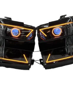 15-19 Chevry Silverado 2500 Angry Led Headlights RGBW Demon Lights Black Projector Lamps