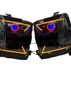 15-19 Chevry Silverado 2500 Angry Led Headlights RGBW Demon Lights Black Projector Lamps