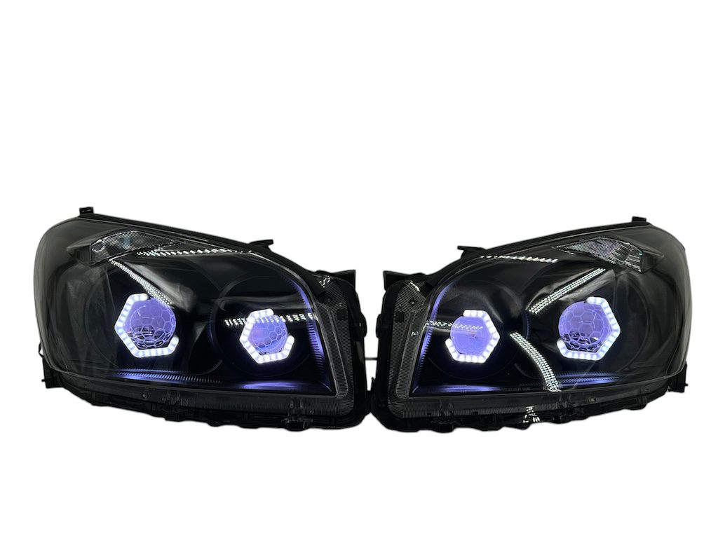 2009-2012 Toyota RAV4 RGB Hex LED Halo Demon Eyes Full Blackout Custom Retrofit Biled Projector Headlights