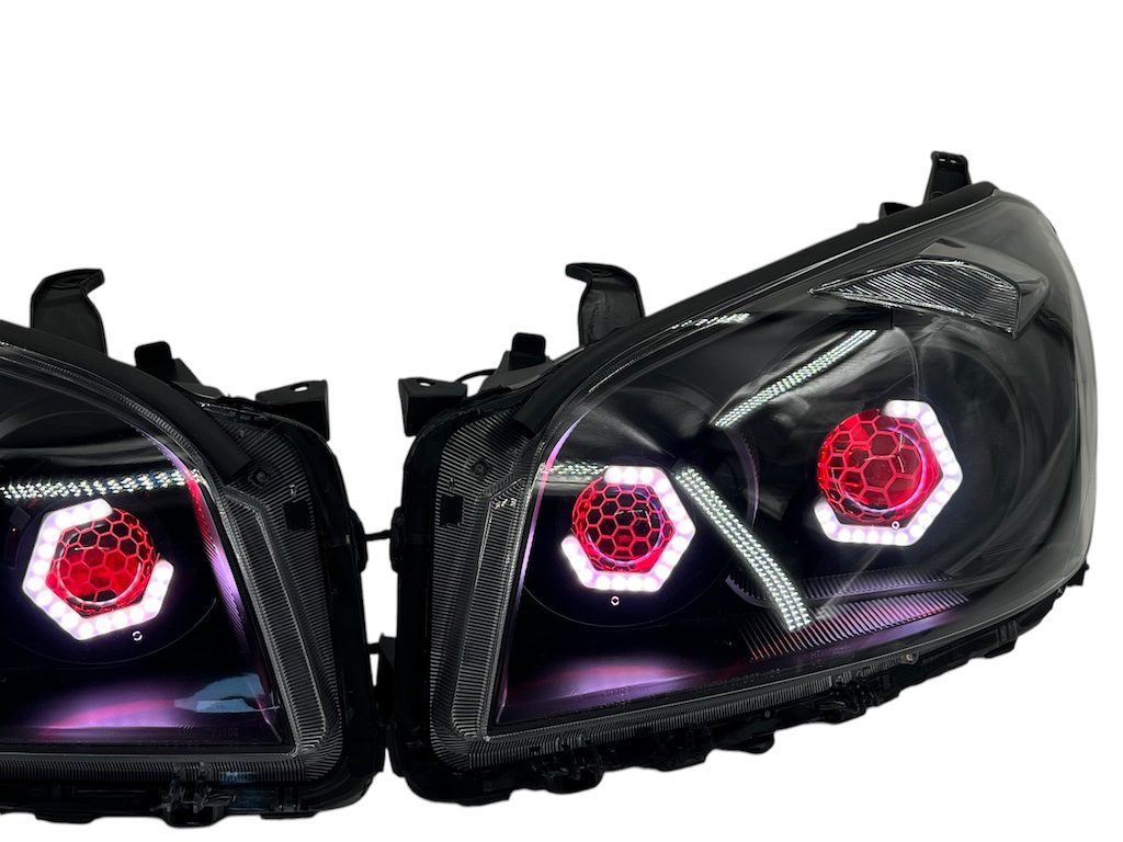 2009-2012 Toyota RAV4 RGB Hex LED Halo Demon Eyes Full Blackout Custom Retrofit Biled Projector Headlights