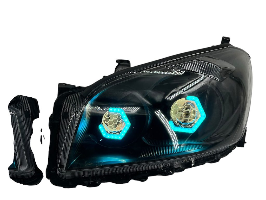 2009-2012 Toyota RAV4 RGB Hex LED Halo Demon Eyes Full Blackout Custom Retrofit Biled Projector Headlights