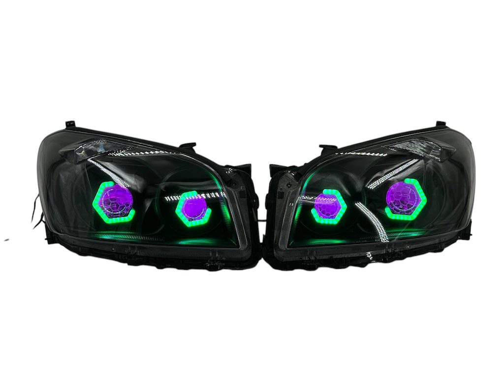 2009-2012 Toyota RAV4 RGB Hex LED Halo Demon Eyes Full Blackout Custom Retrofit Biled Projector Headlights