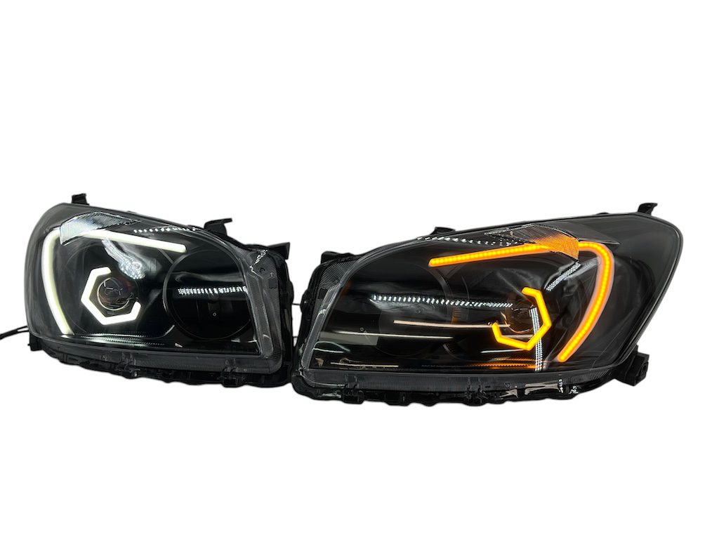 2009-2012 Toyota RAV4 Switchback LED Hex Halo C lights Black Retrofit Biled Projector Headlights