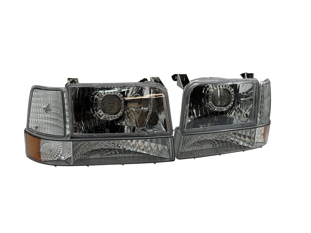 1992-1996 Ford F150 F250 F350 Bronco Headlights w/Corner Signal Bumper Lamps OBS Custom Retrofit Bi-LED Retrofit Projector Headlights OEM Style. - Image 3