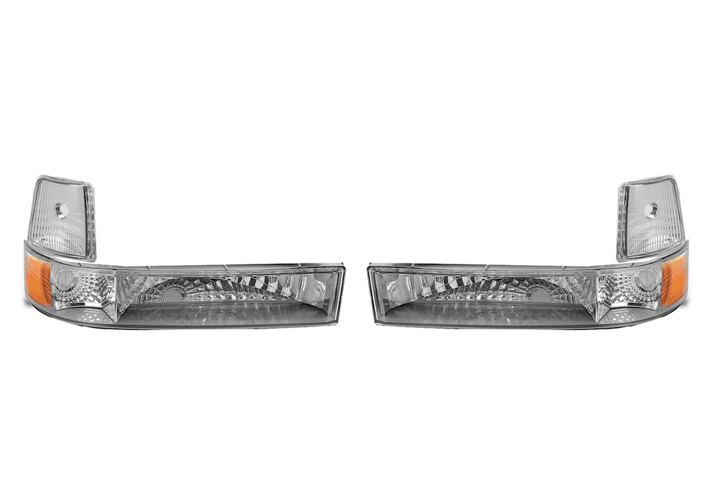 1992-1996 Ford F150 F250 F350 Bronco Headlights w/Corner Signal Bumper Lamps OBS Custom Retrofit Bi-LED Retrofit Projector Headlights OEM Style.