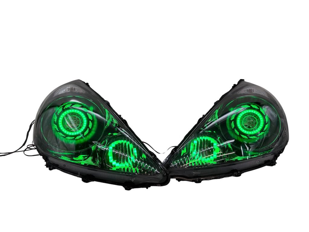 2007-2008 Honda Fit RGB Full Color Change LED Halos Bi-LED Black Retrofit Projector Headlights