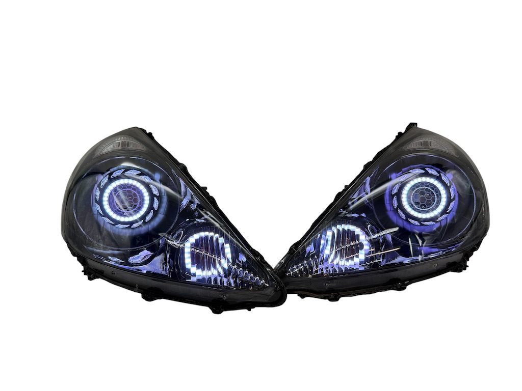 2007-2008 Honda Fit RGB Full Color Change LED Halos Bi-LED Black Retrofit Projector Headlights