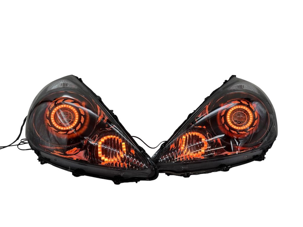 2007-2008 Honda Fit RGB Full Color Change LED Halos Bi-LED Black Retrofit Projector Headlights - Image 18