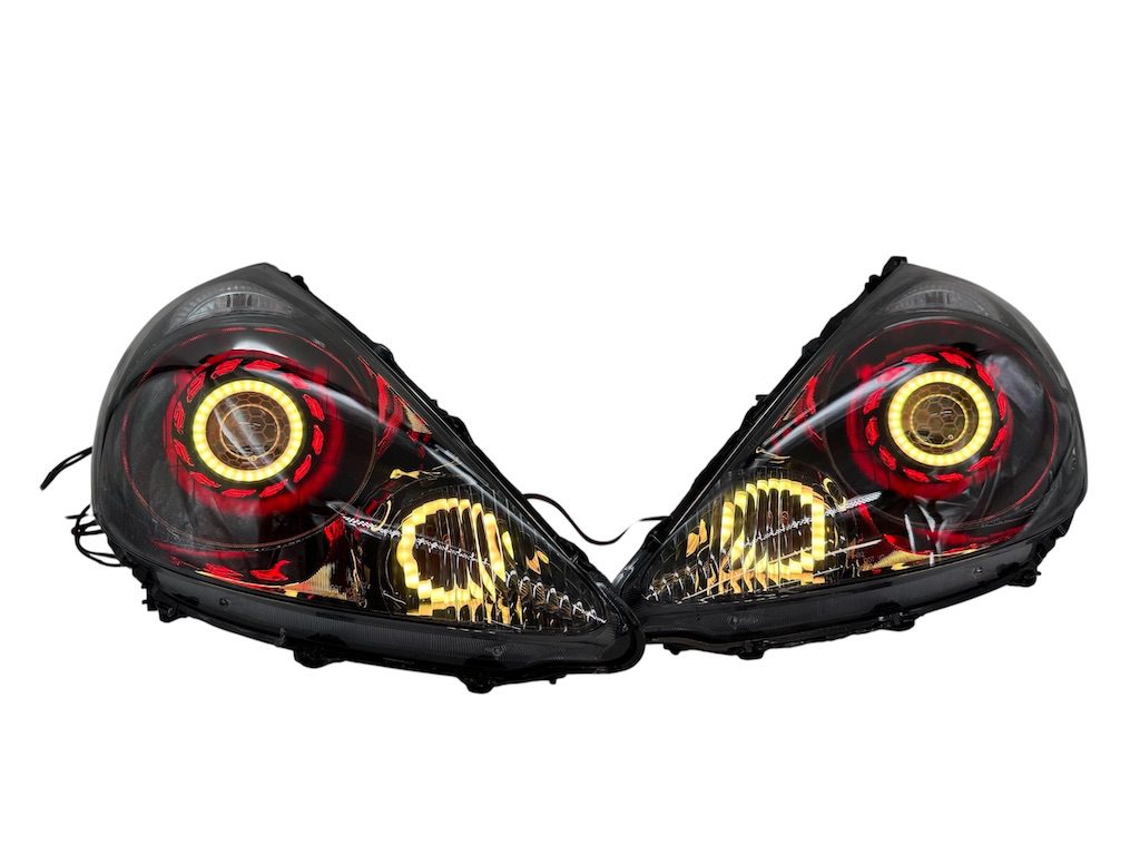 2007-2008 Honda Fit RGB Full Color Change LED Halos Bi-LED Black Retrofit Projector Headlights