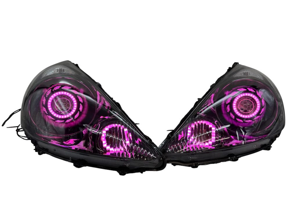 2007-2008 Honda Fit RGB Full Color Change LED Halos Bi-LED Black Retrofit Projector Headlights
