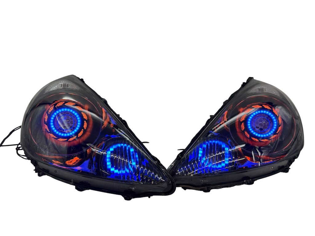 2007-2008 Honda Fit RGB Full Color Change LED Halos Bi-LED Black Retrofit Projector Headlights