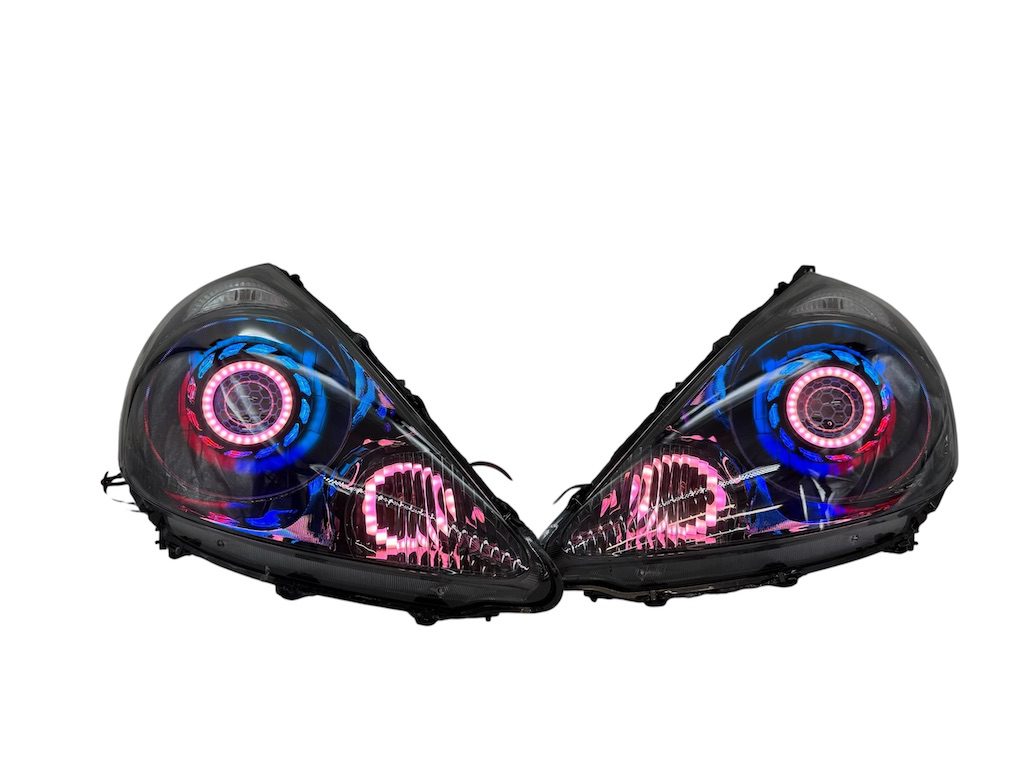 2007-2008 Honda Fit RGB Full Color Change LED Halos Bi-LED Black Retrofit Projector Headlights