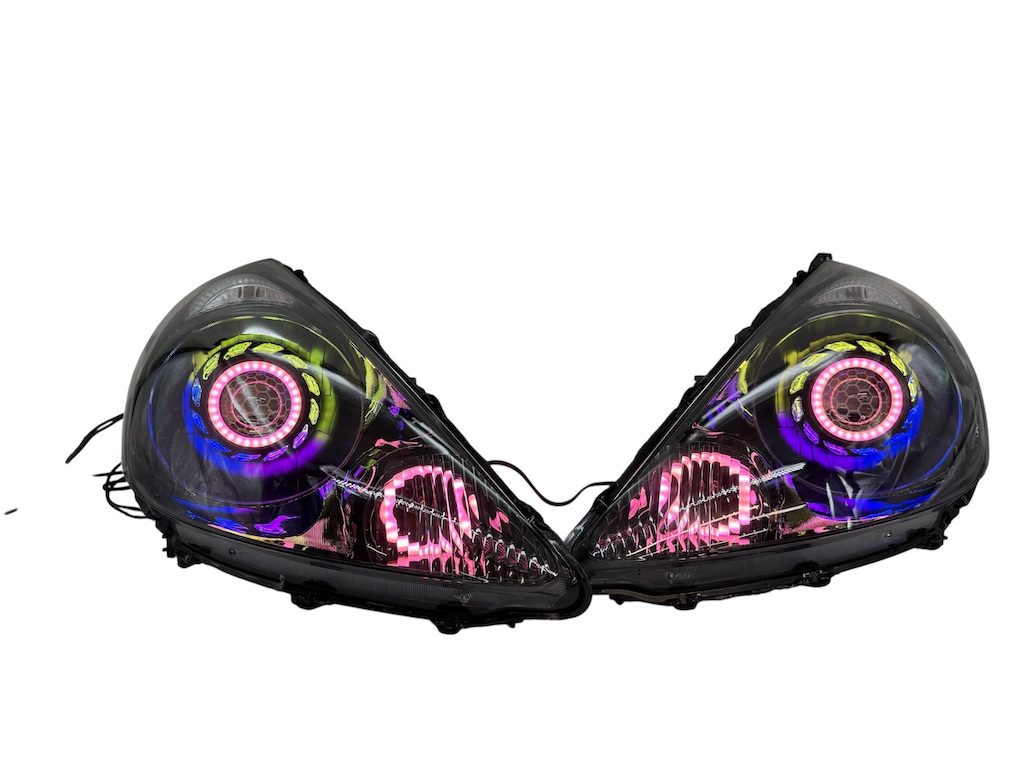 2007-2008 Honda Fit RGB Full Color Change LED Halos Bi-LED Black Retrofit Projector Headlights