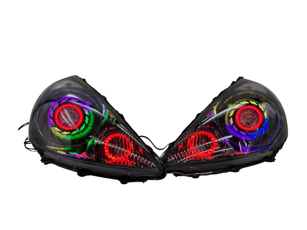 2007-2008 Honda Fit RGB Full Color Change LED Halos Bi-LED Black Retrofit Projector Headlights