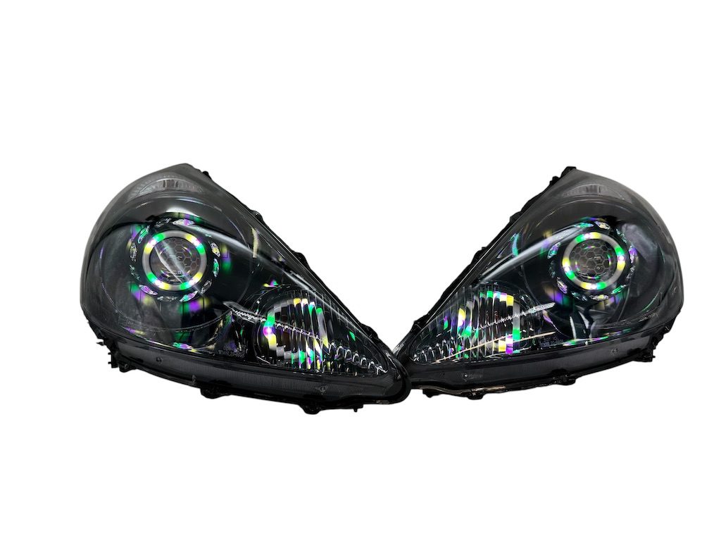 2007-2008 Honda Fit RGB Full Color Change LED Halos Bi-LED Black Retrofit Projector Headlights