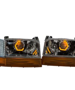 1992-1996 Ford F150 F250 F350 OBS Bronco Custom Switchback Hex LED Halo Chrome OEM Style Retrofit Bi-LED Headlights