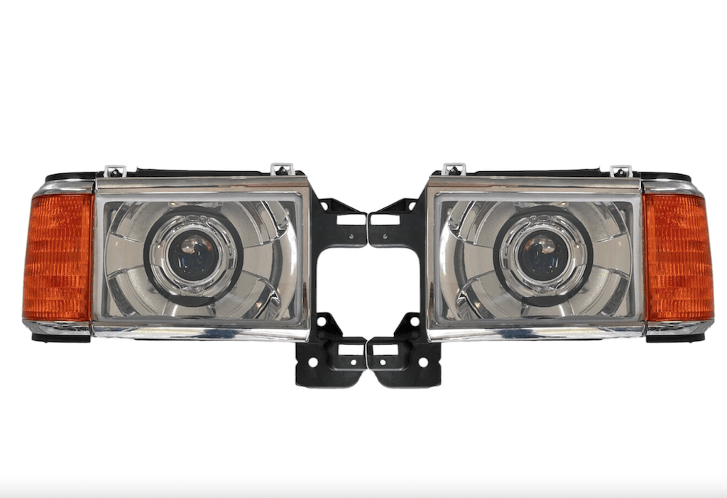 1987-1991 Ford F150 F250 F350 Bronco Headlights w/Corner Signal Bumper Lamps OBS Custom Retrofit Bi-LED Retrofit Projector Headlights OEM Style.