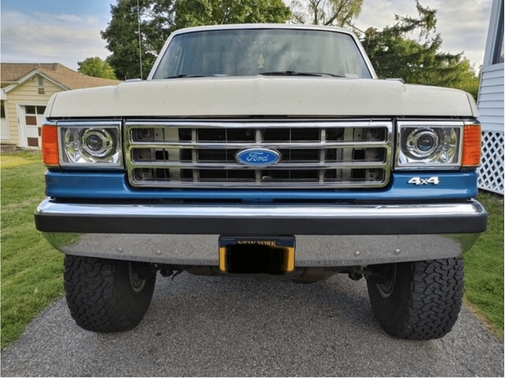 1987-1991 Ford F150 F250 F350 Bronco Headlights w/Corner Signal Bumper Lamps OBS Custom Retrofit Bi-LED Retrofit Projector Headlights OEM Style.